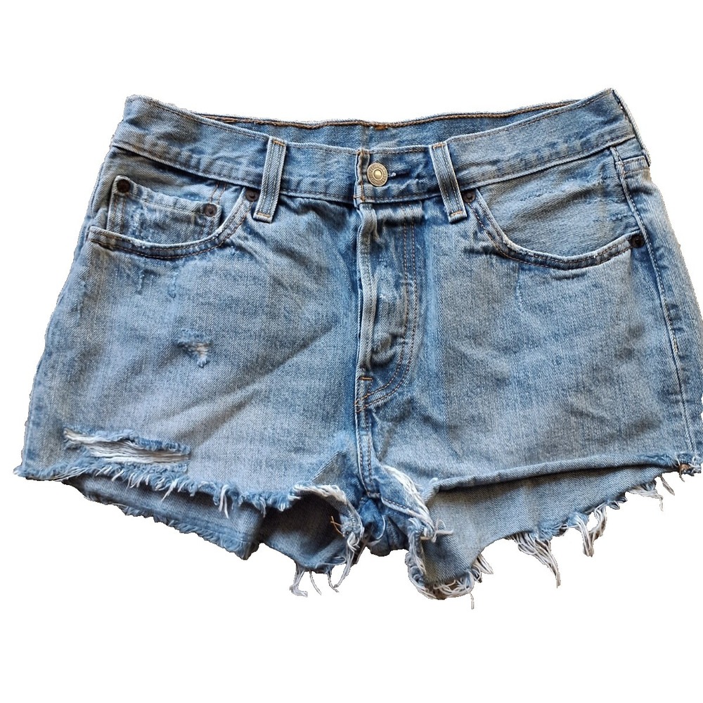 VNTG Levi's 501 Cutoff Shorts Womens 28 Light Wash Distressed Raw Hem Button Fly
